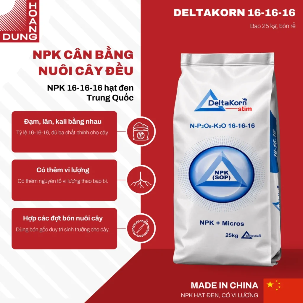 DELTAKORN NPK 16-16-16 Hạt đen Taian Risso Chemical – công dụng nổi bật của sản phẩm