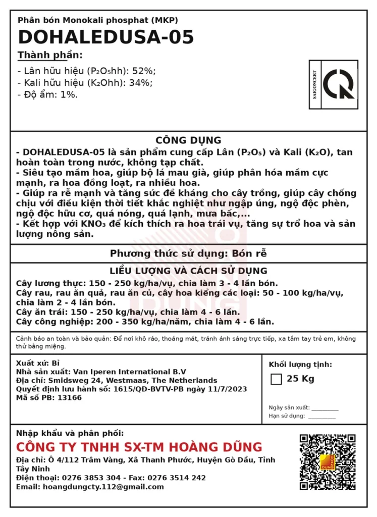 DOHALEDUSA-05 - MKP 0-52-34 Van Iperen – tem phụ