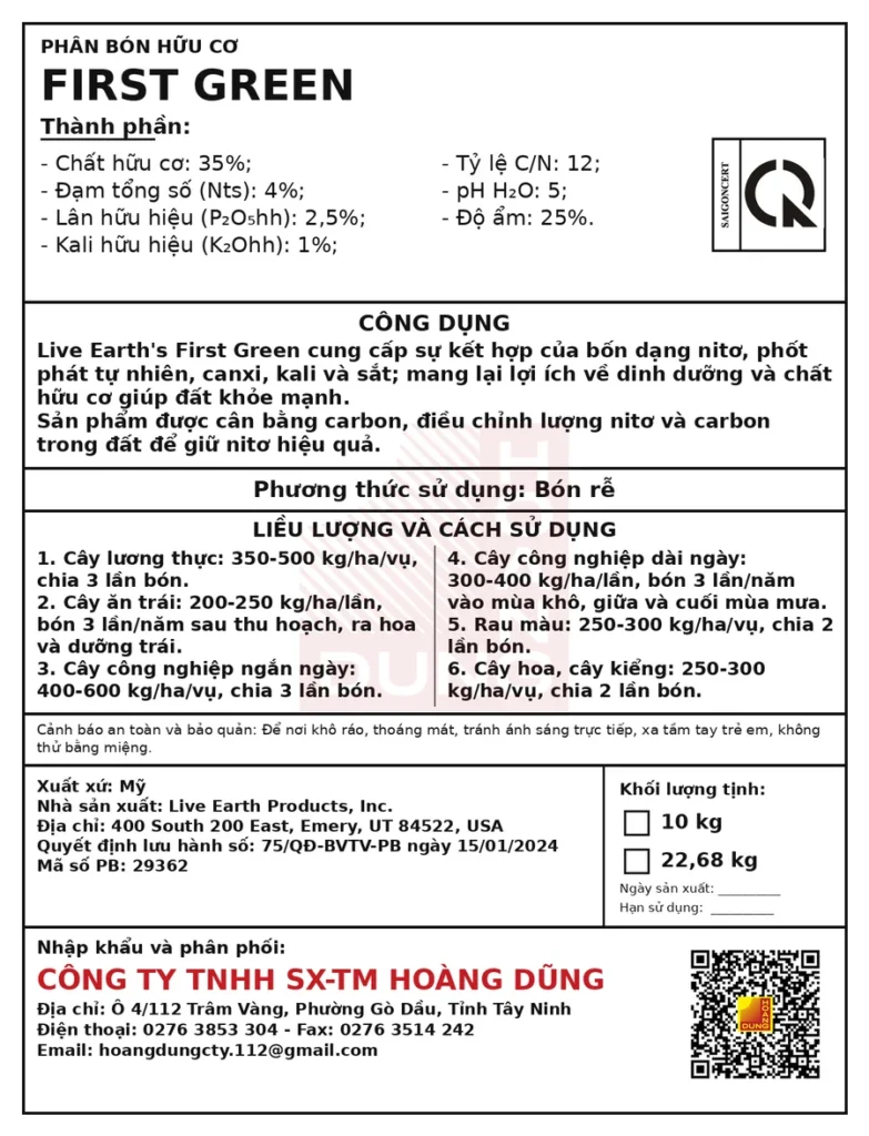 FIRST GREEN Live Earth Products – tem phụ