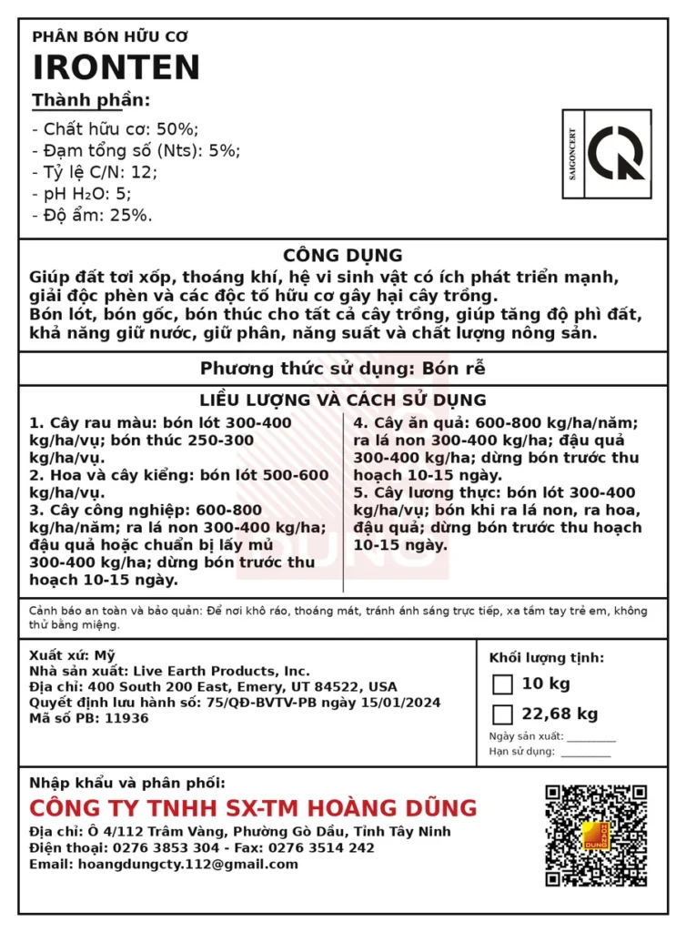 IRON TEN 5-0-0 Live Earth Products – tem phụ