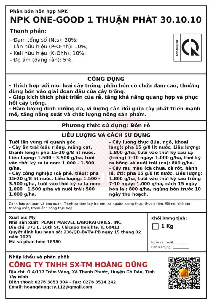 PLANT MARVEL NPK 30-10-10 Plant Marvel – tem phụ