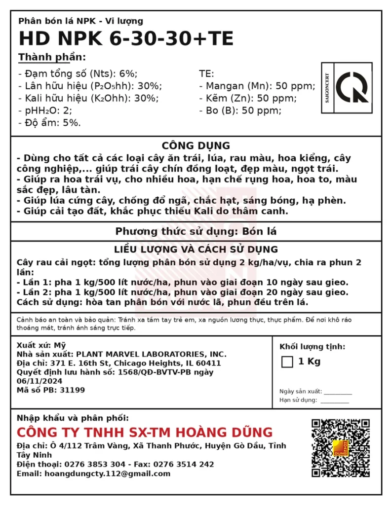 PLANT MARVEL NPK 6-30-30 Plant Marvel – tem phụ