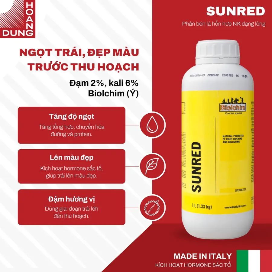 Công dụng phân bón lá SUNRED Biolchim: tăng ngọt, hương vị, màu sắc trái