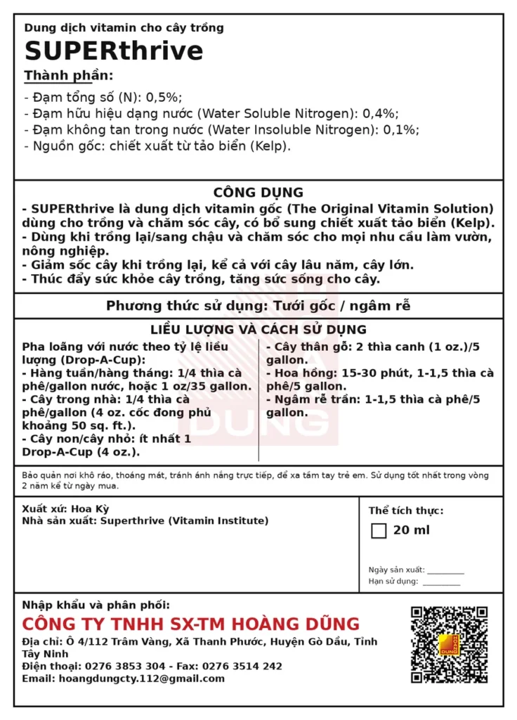 SUPERTHRIVE ST Green Garden Products – tem phụ